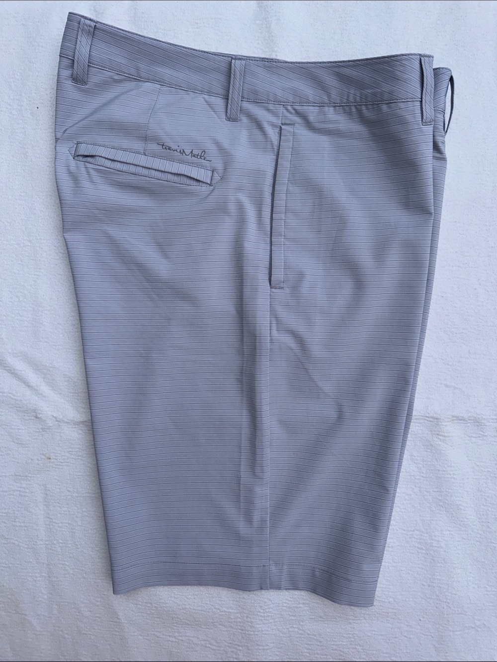 Mens Travis Mathew Light Gray Stripe Flat Front Golf Shorts